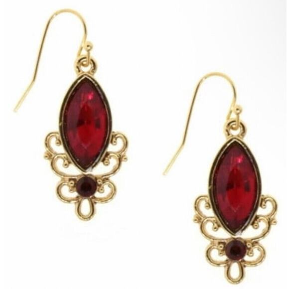 1928 Open Work Crystal Drop Earrings Stylish Fashion Elegant Statement Gold Tone - Picture 1 of 4